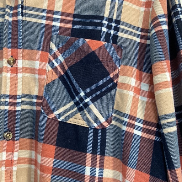 Womens Top Size XXL Tattoo Long Sleeve Button Down Flannel Blue Beige Coral - Picture 3 of 10